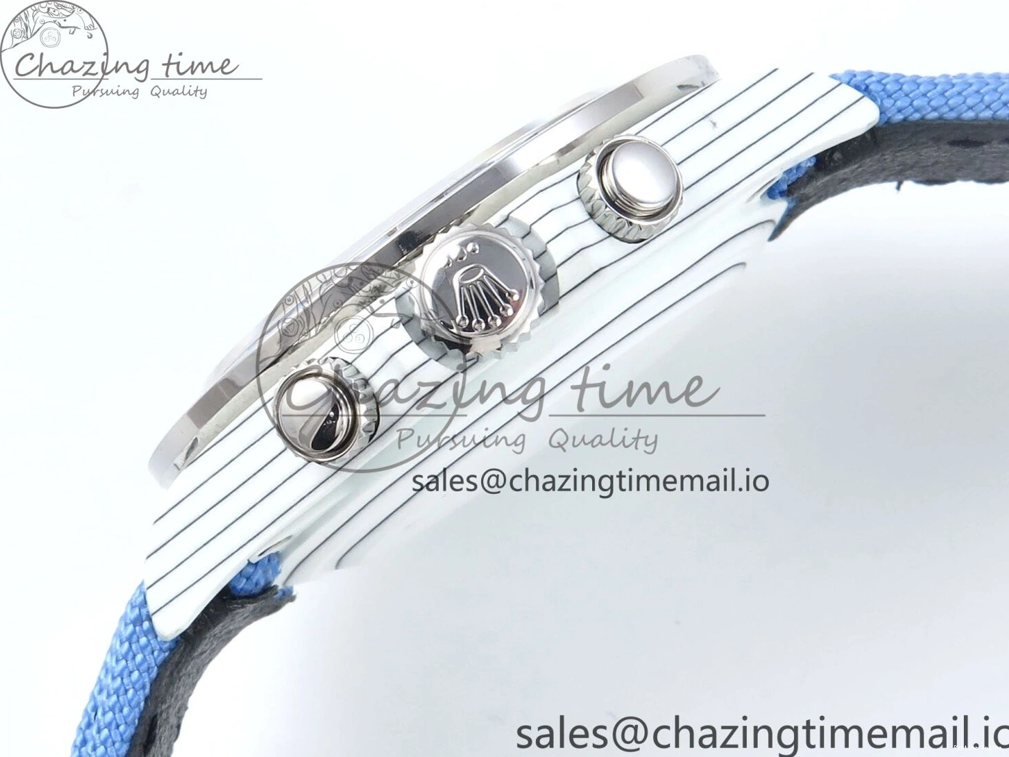0501 Daytona ZIF REMOULD White Carbon GETF Best Edition Blue Skeleton Dial Blue Diamonds Bezel on Blue Nylon Strap DD Fashionable 366